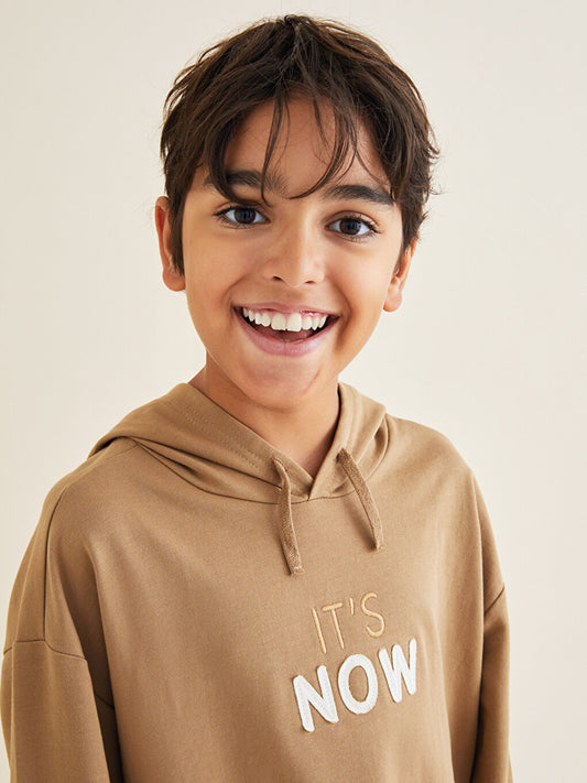 Hooded Embroidered Long Sleeve Cotton Boys Sweatshirt