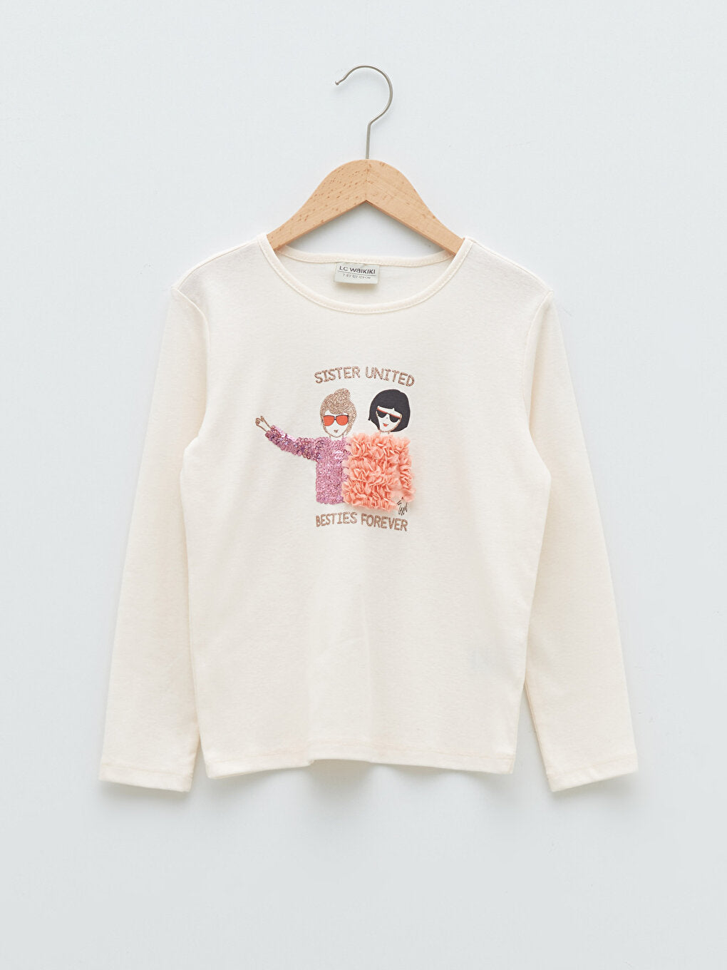 Crew Neck Printed Long Sleeve Girl's T-Shirt