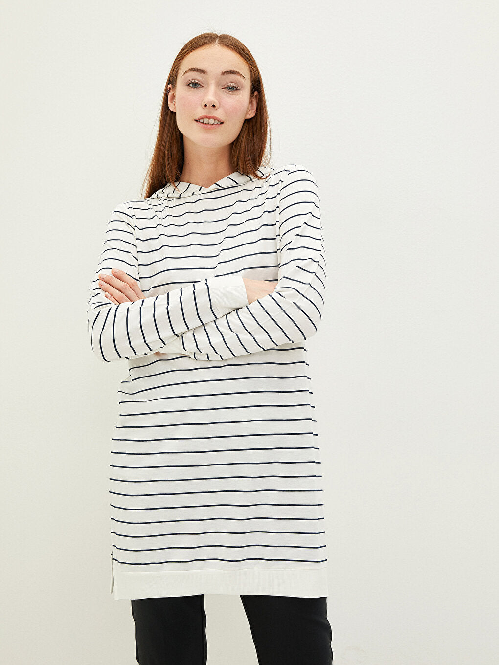 Hooded Striped Long Sleeve Women's Sweatshirt Tunic