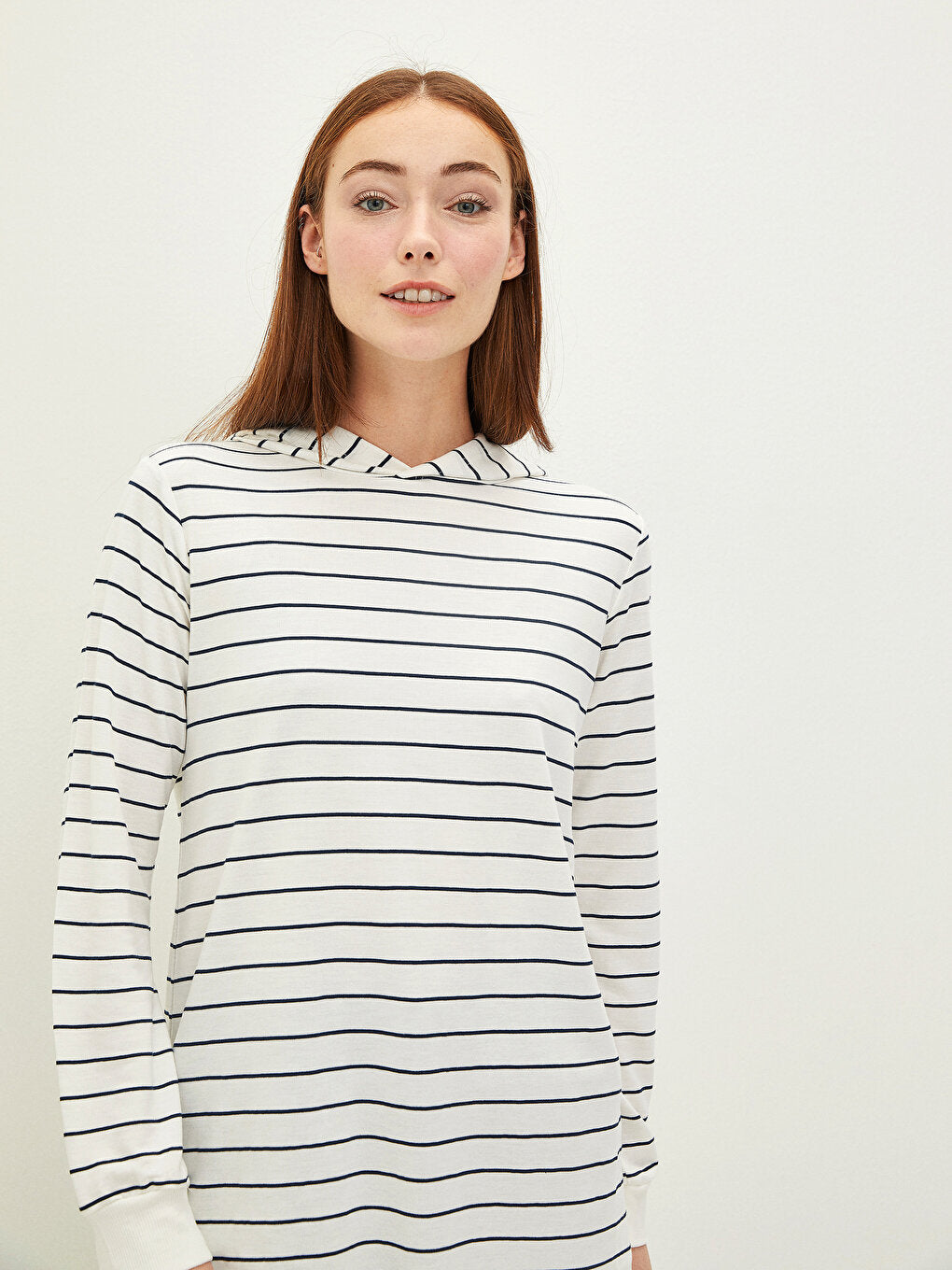 Hooded Striped Long Sleeve Women's Sweatshirt Tunic