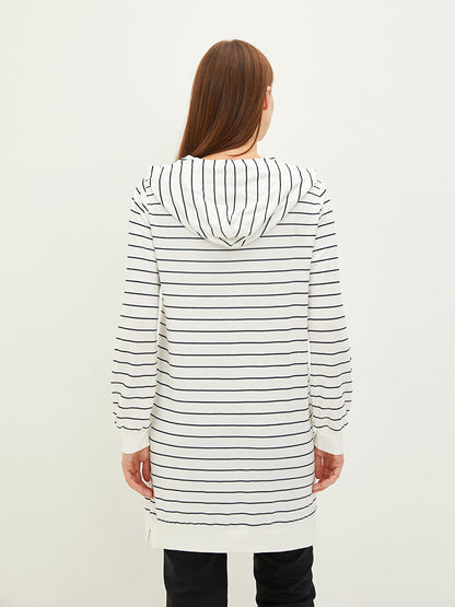 Hooded Striped Long Sleeve Women's Sweatshirt Tunic