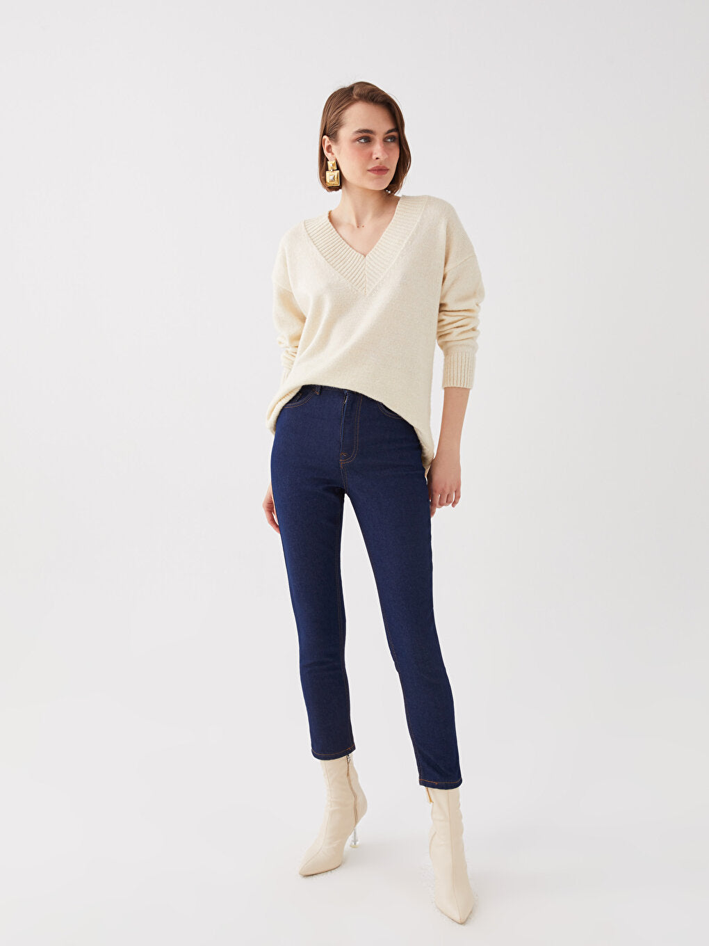 High Waist Slim Fit Women's Jean Trousers