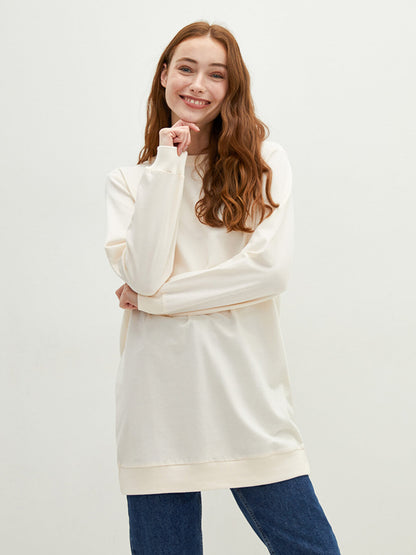 Crew Neck Plain Long Sleeve Women's Sweatshirt Tunic