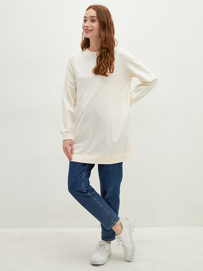 Crew Neck Plain Long Sleeve Women's Sweatshirt Tunic