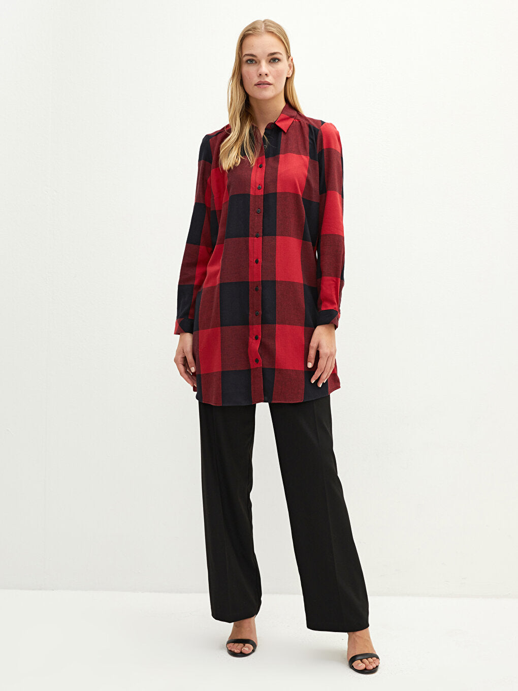 Plaid Long Sleeve Poplin Women's Shirt Tunic