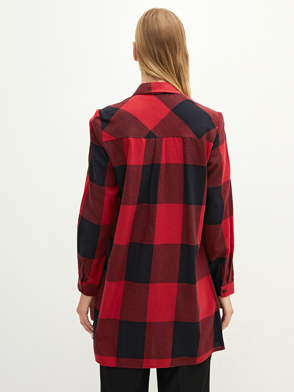 Plaid Long Sleeve Poplin Women's Shirt Tunic