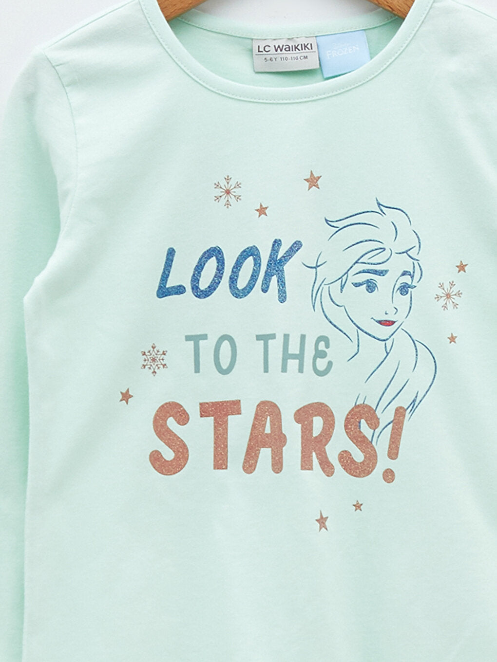 Crew Neck Elsa Printed Long Sleeve Cotton Girls' T-Shirt