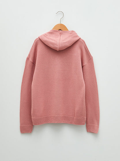 Hooded Basic Long Sleeve Girl's Knitwear Sweater