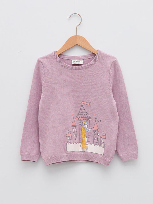 Crew Neck Printed Long Sleeve Girl's Knitwear Sweater