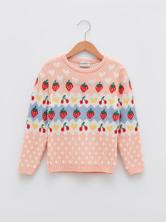 Crew Neck Patterned Long Sleeve Girl's Knitwear Sweater