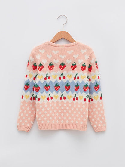 Crew Neck Patterned Long Sleeve Girl's Knitwear Sweater