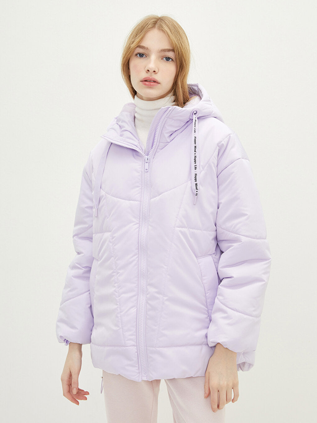 Hooded Plain Long Sleeve Women's Puffer Coat