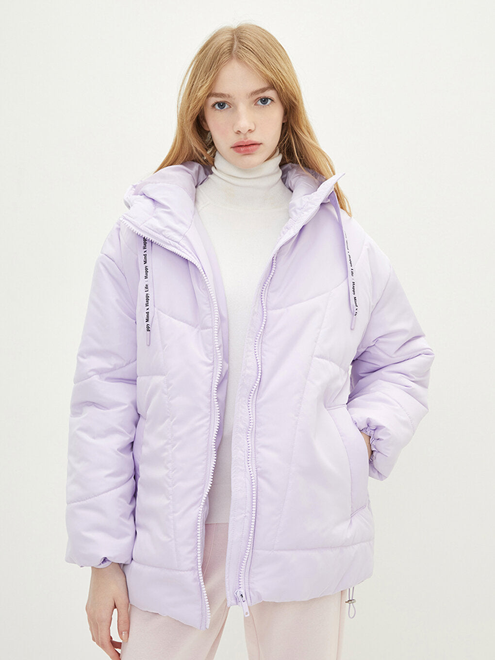 Hooded Plain Long Sleeve Women's Puffer Coat