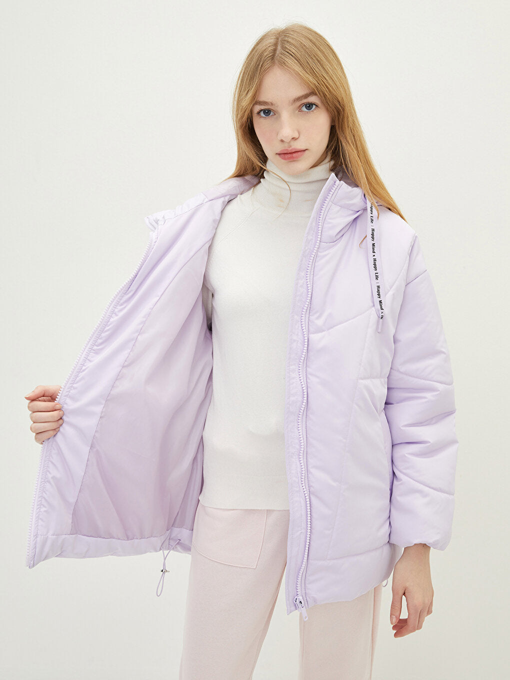 Hooded Plain Long Sleeve Women's Puffer Coat