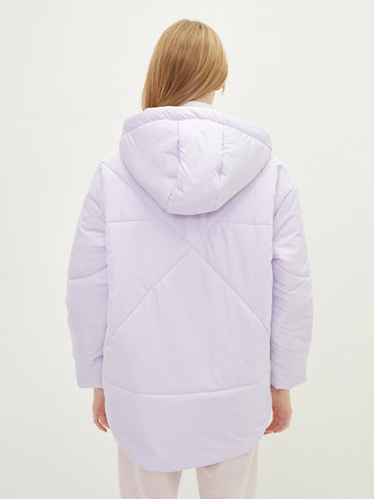 Hooded Plain Long Sleeve Women's Puffer Coat