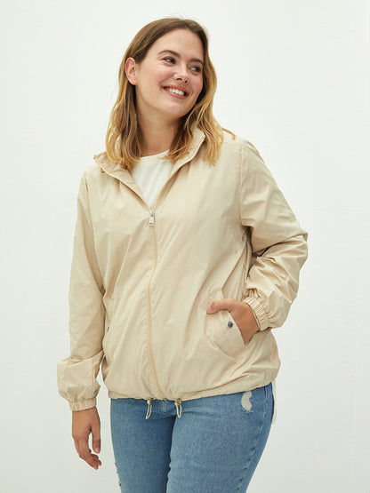 Hooded Plain Long Sleeve Women's Raincoat with Pocket Detail