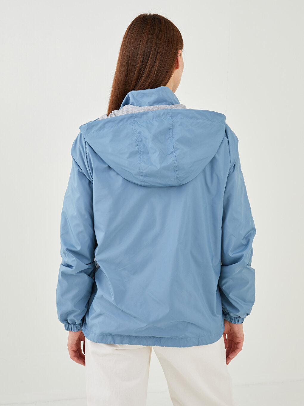 Hooded Plain Long Sleeve Women's Raincoat with Pocket Detail