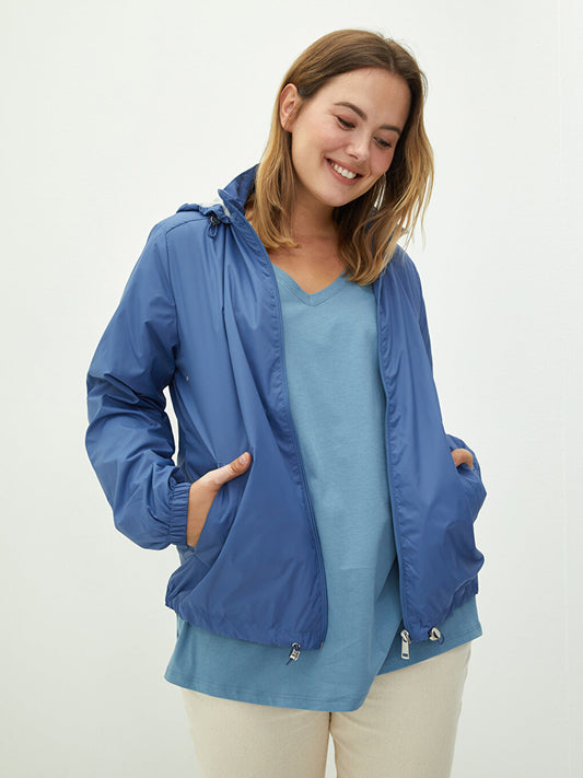 Hooded Plain Long Sleeve Women's Raincoat with Pocket Detail