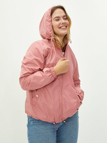 Hooded Plain Long Sleeve Women's Raincoat with Pocket Detail