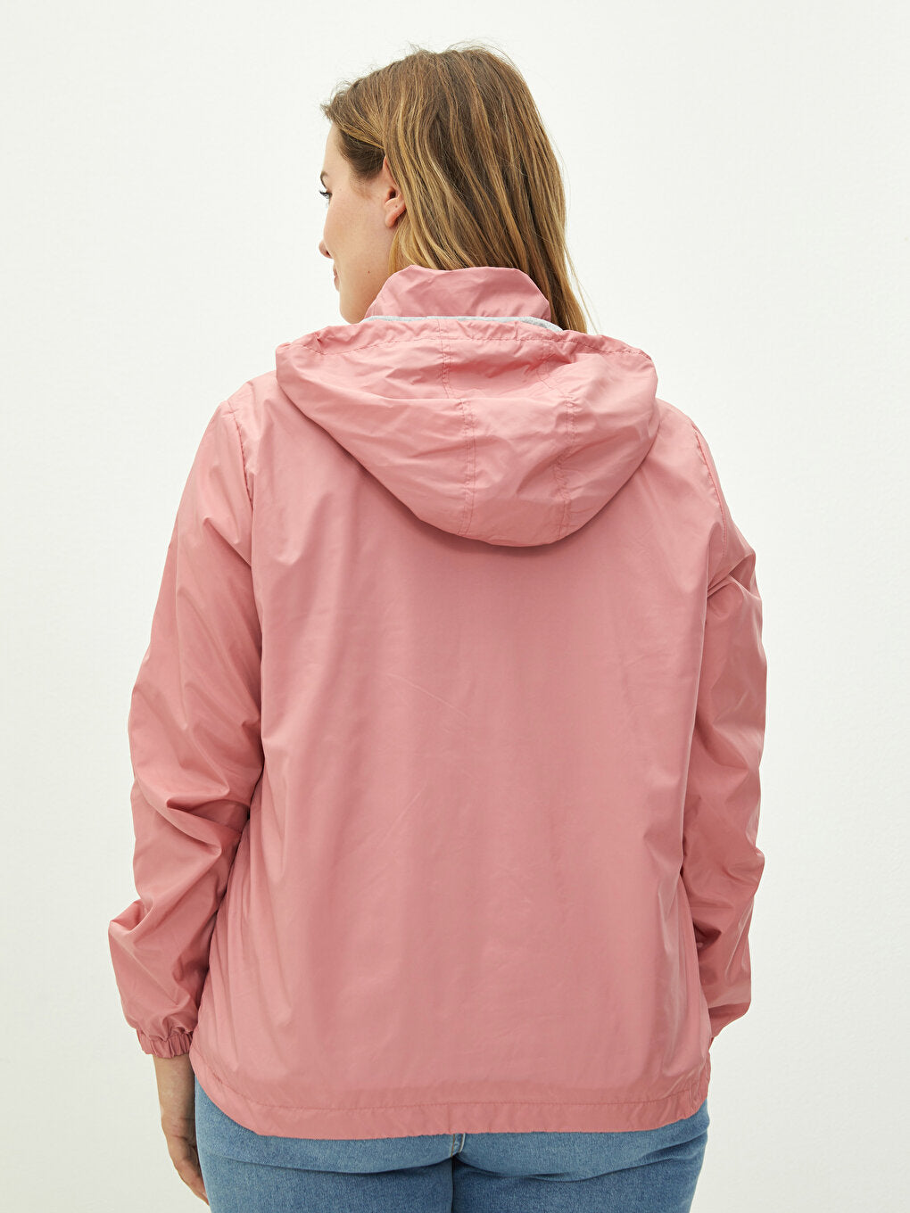 Hooded Plain Long Sleeve Women's Raincoat with Pocket Detail