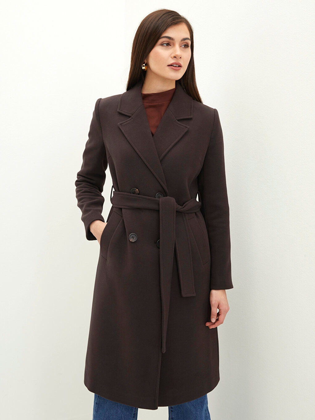 Jacket Collar Plain Long Sleeve Thick Women's Cashmere Coat