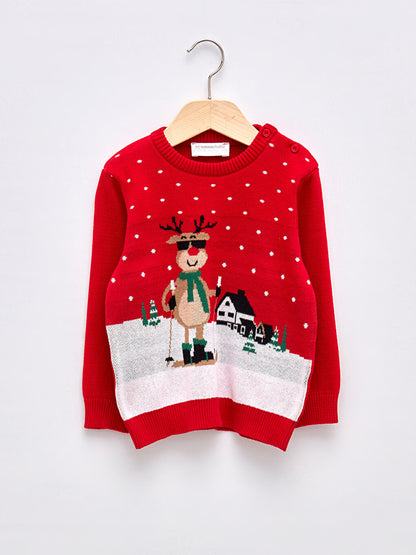 Crew Neck Long Sleeve New Year Themed Baby Boy Knitwear Sweater