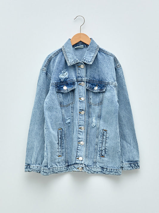 Shirt Collar Long Sleeve Girl's Jean Jacket