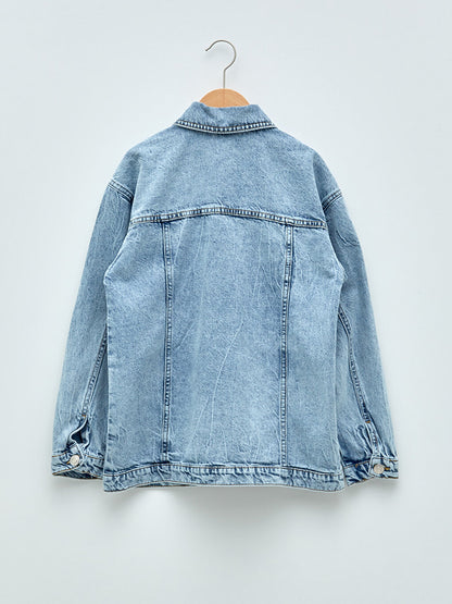 Shirt Collar Long Sleeve Girl's Jean Jacket