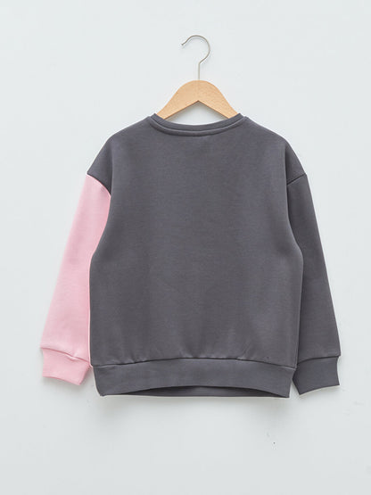 Crew Neck Color Block Long Sleeve Girl's Sweatshirt