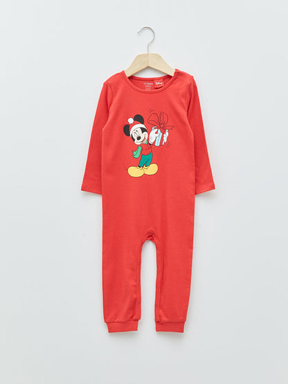 Crew Neck Long Sleeve Mickey Mouse Printed Cotton Baby Boy Jumpsuit 2-pack