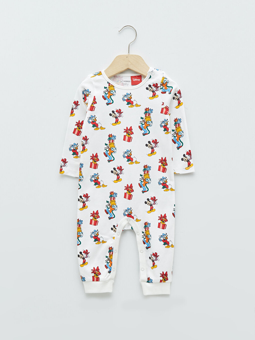 Crew Neck Long Sleeve Mickey Mouse Printed Cotton Baby Boy Jumpsuit 2-pack