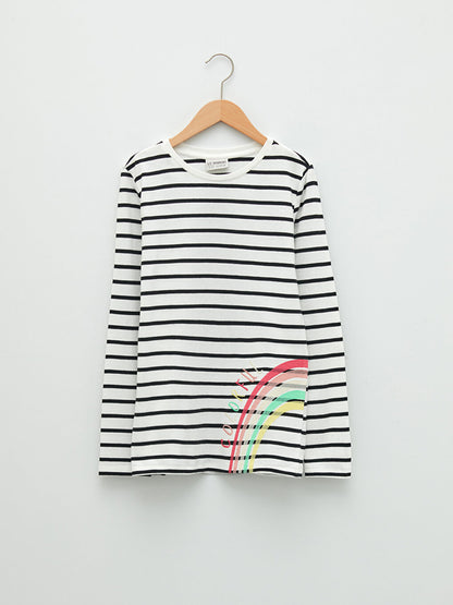 Crew Neck Striped Long Sleeve Girl's T-Shirt