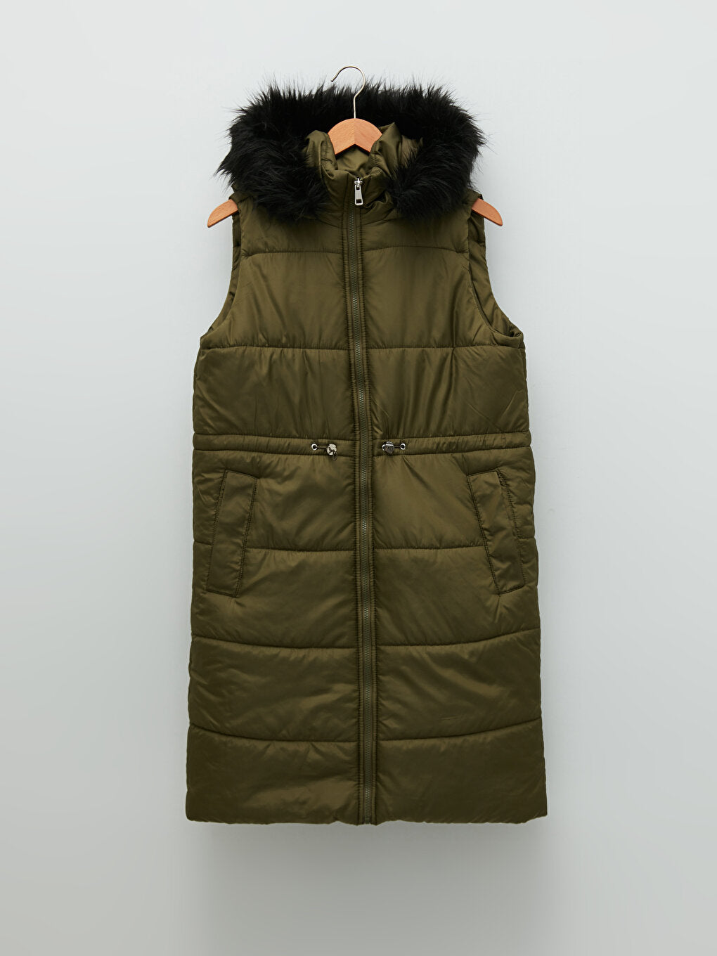 Hooded Plain Sleeveless Women's Puffer Vest with Pocket Detail