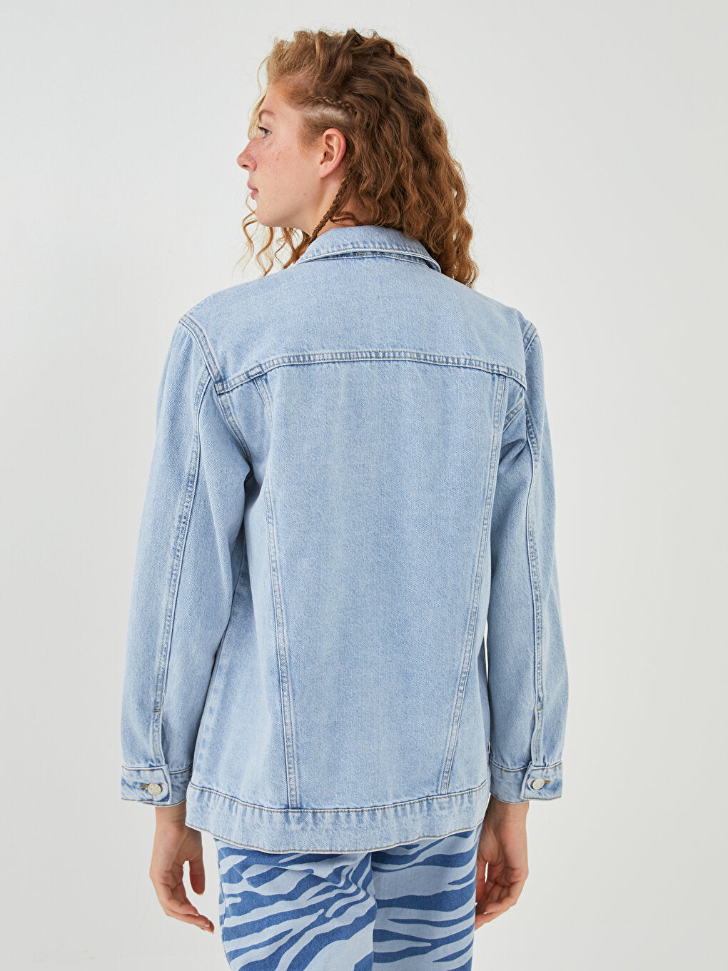 Shirt Collar Straight Pocket Detailed Long Sleeve Women's Jean Jacket