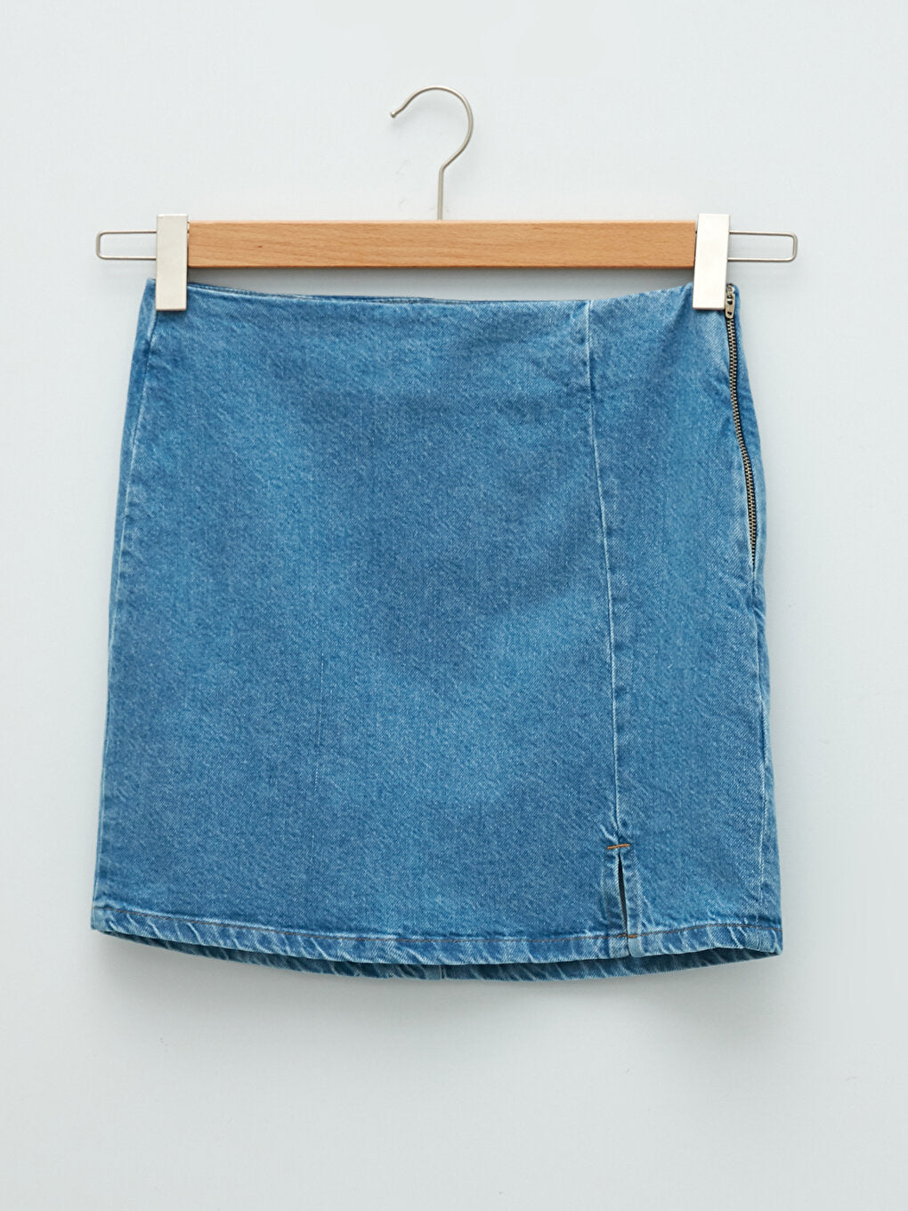 Women's Jean Skirt with Zipper Waist Slit Detail