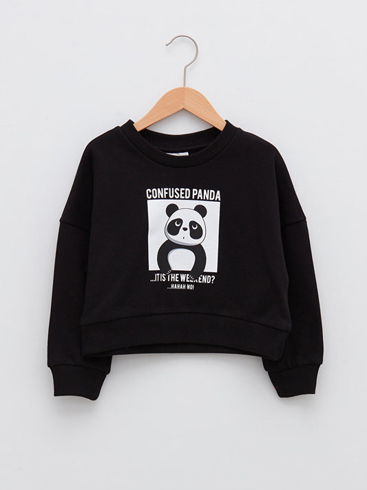 Crew Neck Printed Long Sleeve Girl's Sweatshirt