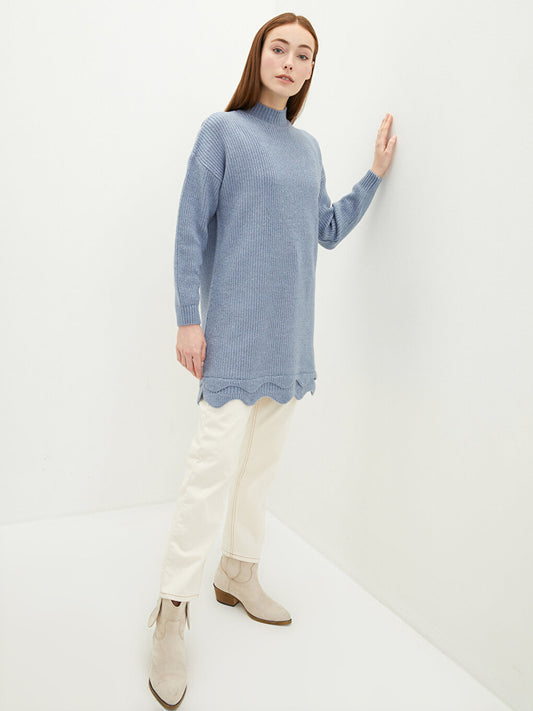 High Collar Plain Long Sleeve Oversize Women's Knitwear Tunic