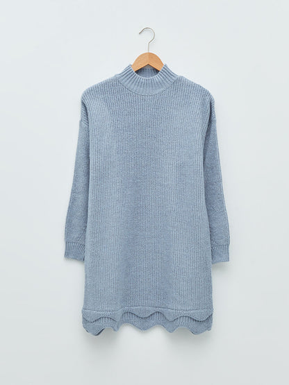 High Collar Plain Long Sleeve Oversize Women's Knitwear Tunic