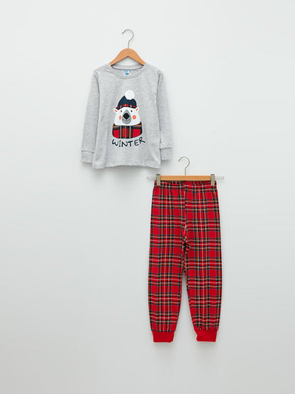 Crew Neck Printed Long Sleeve Boys' Pajama Set