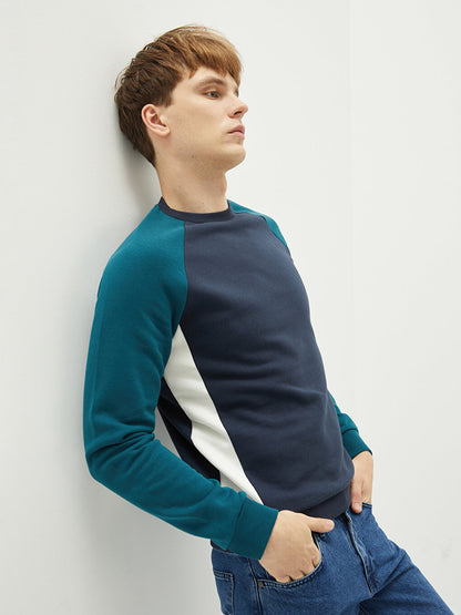 Crew Neck Long Sleeve Color Block Men's Sweatshirt