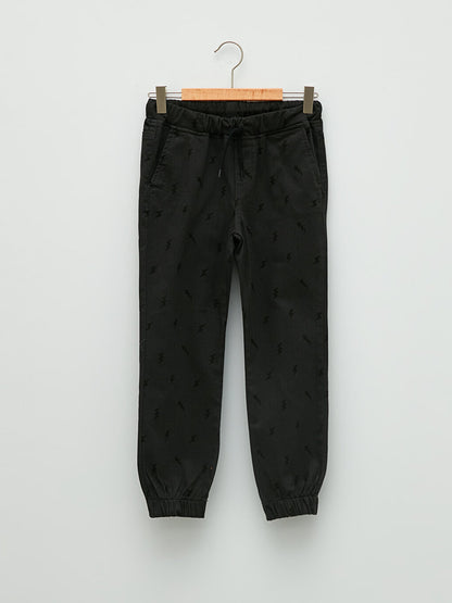 Printed Gabardine Boy's Jogger Trousers with Elastic Waist