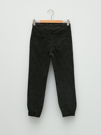 Printed Gabardine Boy's Jogger Trousers with Elastic Waist