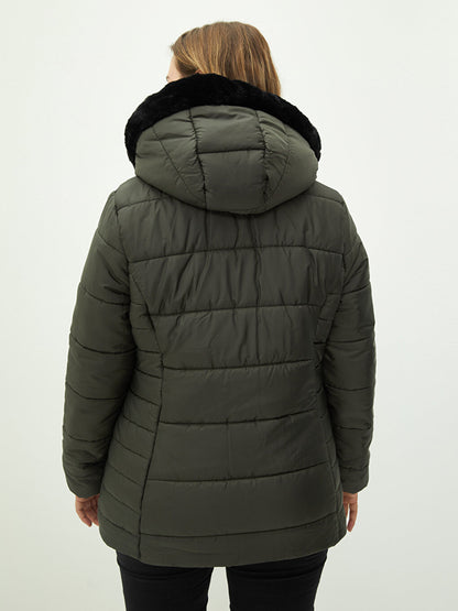 Hooded Plain Pocket Detailed Long Sleeve Women's Puffer Coat