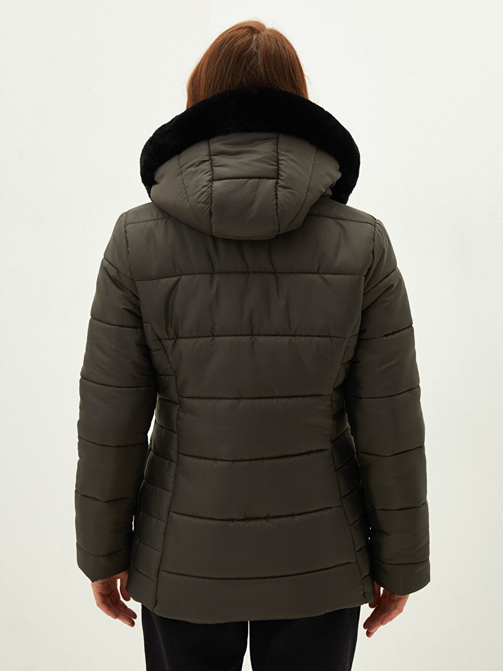 Hooded Plain Pocket Detailed Long Sleeve Women's Puffer Coat