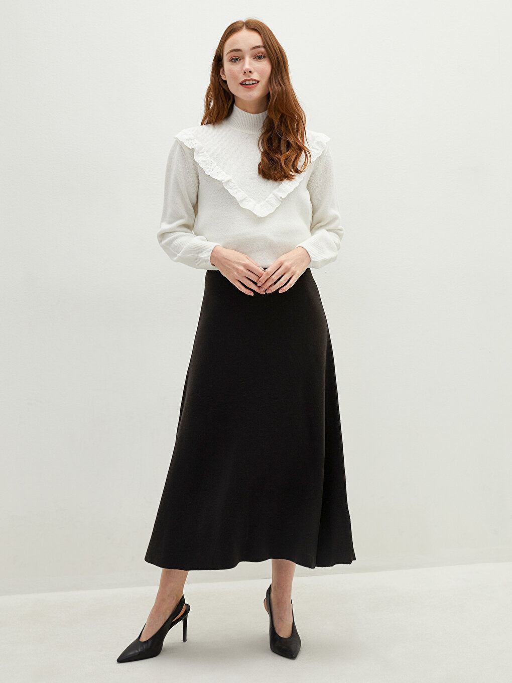 Women's Elastic Waist Plain Knitted Skirt