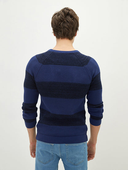 Crew Neck Long Sleeve Striped Men's Knitwear Sweater