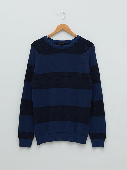 Crew Neck Long Sleeve Striped Men's Knitwear Sweater