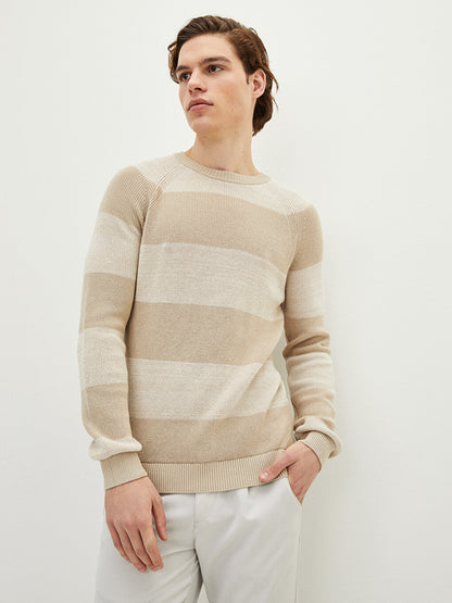 Crew Neck Long Sleeve Striped Men's Knitwear Sweater