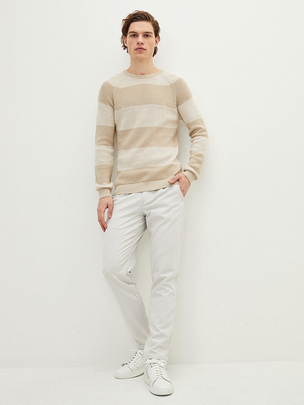 Crew Neck Long Sleeve Striped Men's Knitwear Sweater