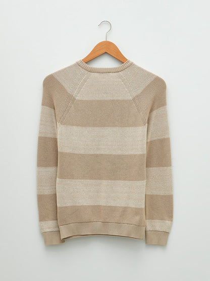 Crew Neck Long Sleeve Striped Men's Knitwear Sweater